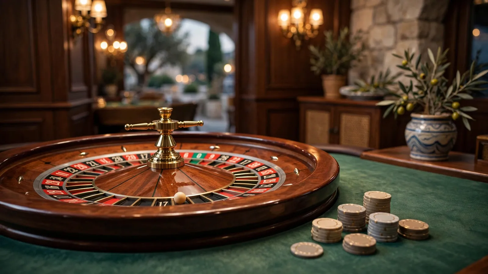 Klasični ruletni kotač na stolu u elegantnom hrvatskom casinu