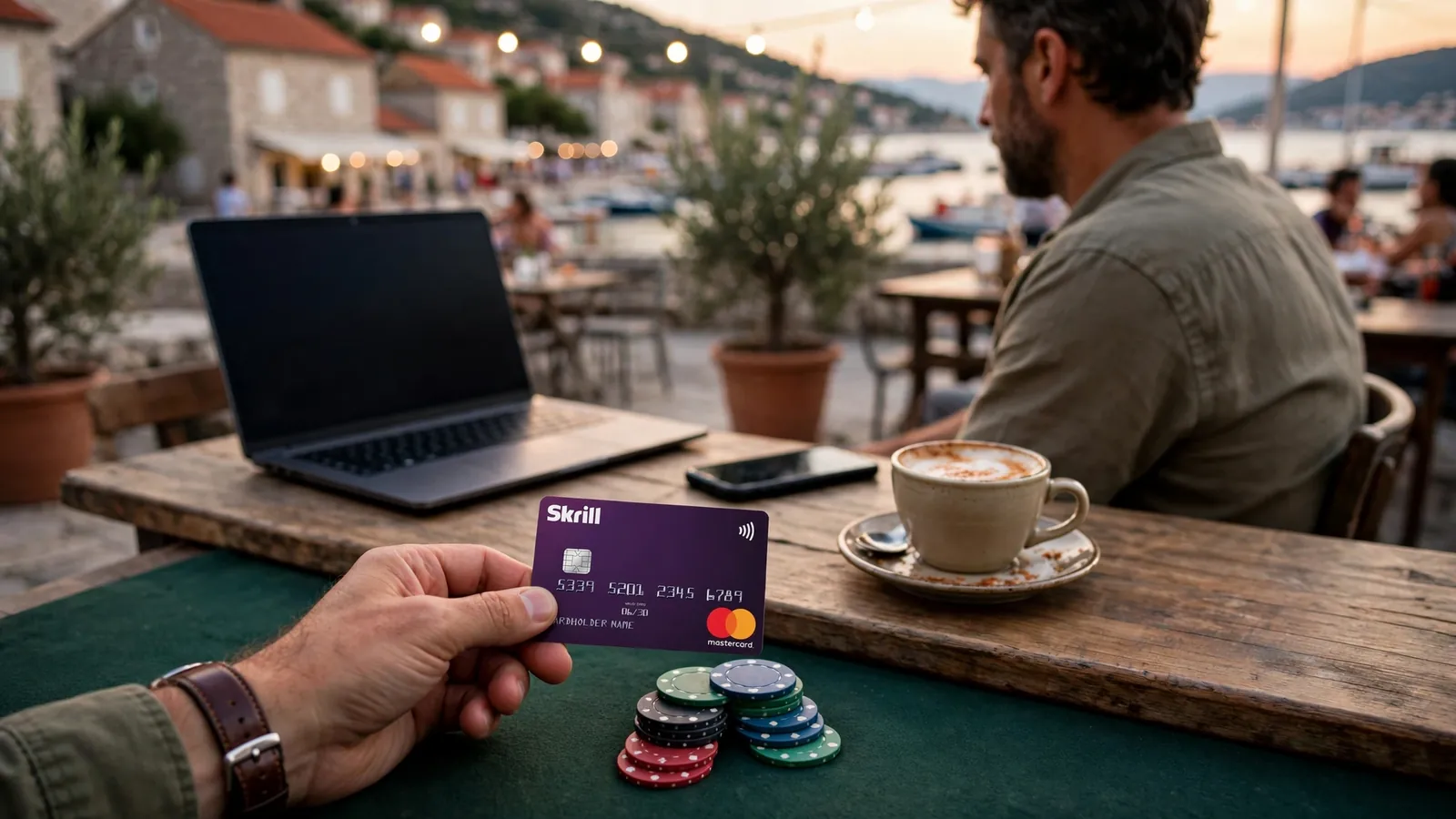 Hrvatski igrač obavlja uplatu putem e-novčanika na terasi uz more