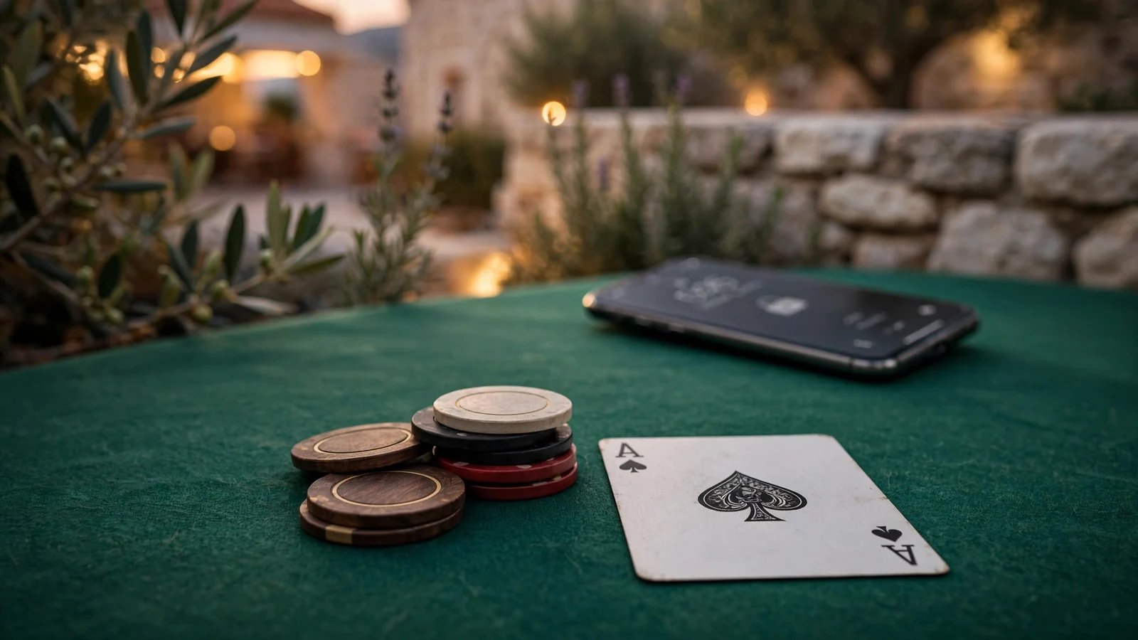 Stol za blackjack s žetonom i asom uz Jadransku obalu