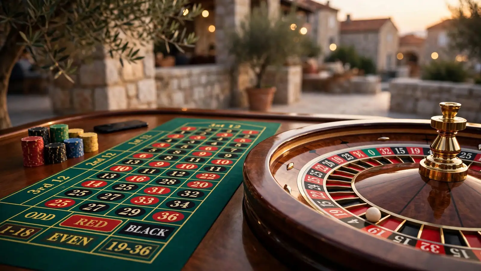 Roulette kotač i stol s ulošcima u elegantnom hrvatskom casinu