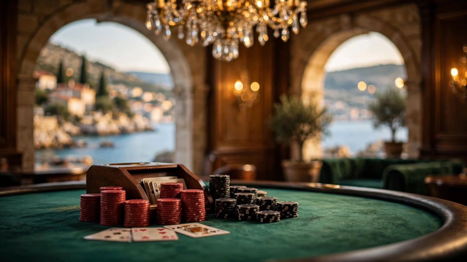 Elegantni stol za blackjack u hrvatskom casinu uz more