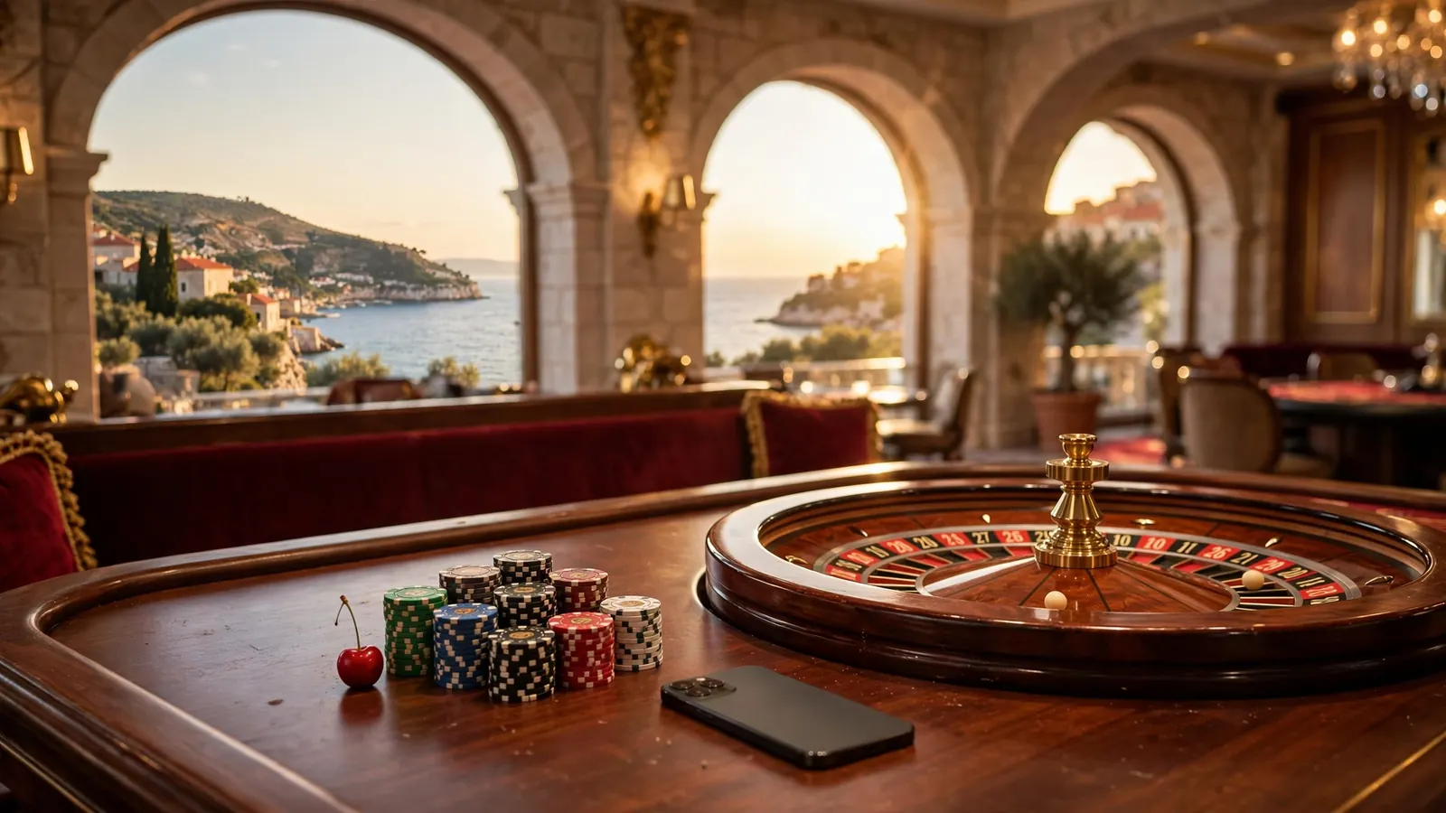 Elegantni hrvatski casino stol s ulošcima i ruletom uz more